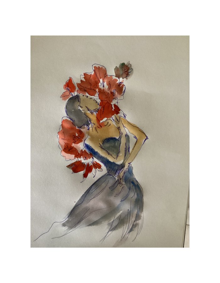Danseuse fleurie — aquarelle et encre — œuvre de Emma Monnier alias Frida Narin