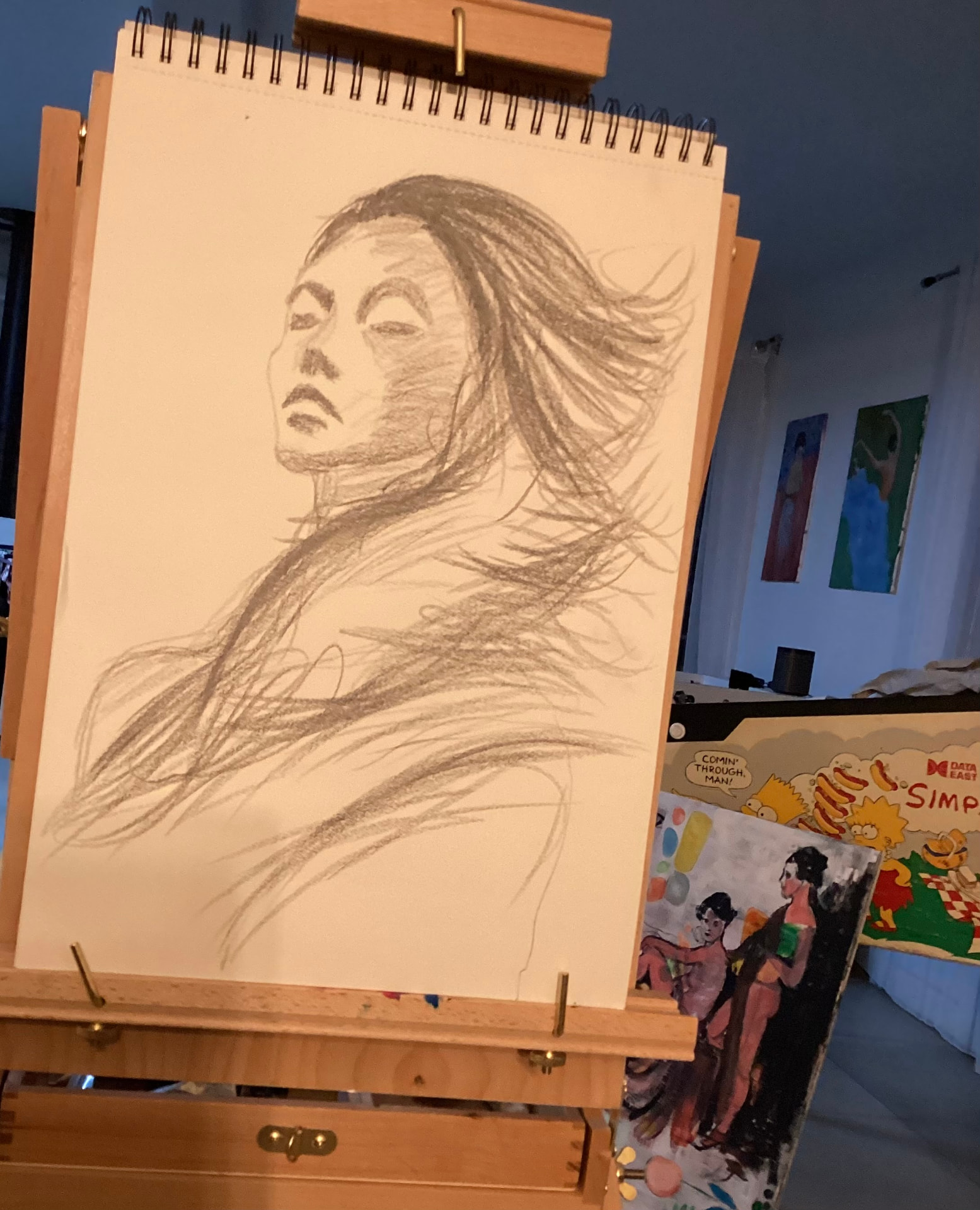 Visage au vent — dessin au crayon — œuvre de Emma Monnier alias Frida Narin